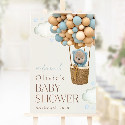 テディベア、ブルーバルーン、ベビーシャワーへようこそ ポスター