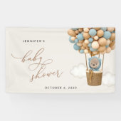 テディベア、ブルーバルーン、ベビーシャワーへようこそ 横断幕 (横)