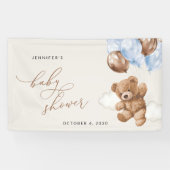 テディベア、ブルーバルーン、ベビーシャワーへようこそ 横断幕 (横)