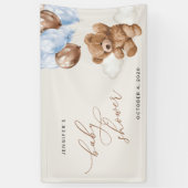 テディベア、ブルーバルーン、ベビーシャワーへようこそ 横断幕 (縦)