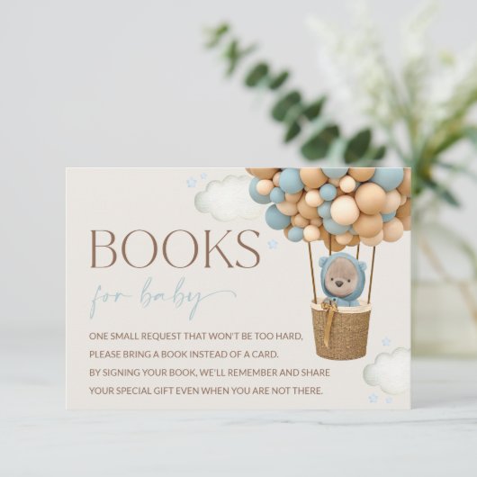 テディベア、ブルーバルーン、ベビー用の本 エンクロージャーカード (スタンド正面)