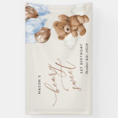 テディベア、ブルーバルーン、最初の誕生日へようこそ 横断幕 (縦)