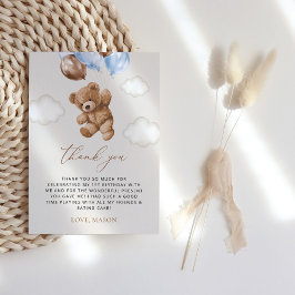 テディベア、ブルーバルーン、第1誕生日 サンキューカード