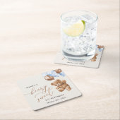 テディベア、ブルーバルーン、第1誕生日 スクエアペーパーコースター (インサイチュ)