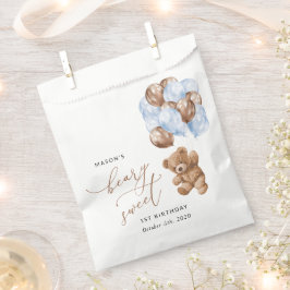 テディベア、ブルーバルーン、第1誕生日 フェイバーバッグ