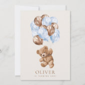 テディベア、ブルーバルーン、第1誕生日 招待状 (裏面)