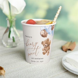 テディベア、ブルーバルーン、第1誕生日 紙コップ