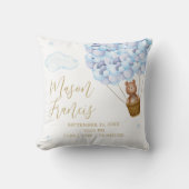 テディベア ブルーバルーン 赤ちゃん男の子の誕生情報 クッション (正面)