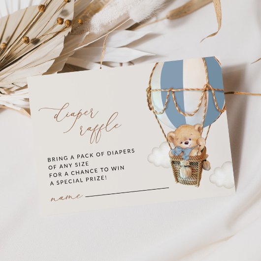 テディベア、ブルーホットエアバルーン、おむつラッフル エンクロージャーカード