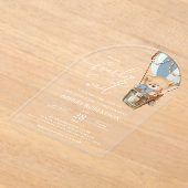 テディベア、ブルーホットエアバルーン、ベビーシャワー アクリル招待状 (レイダウン)