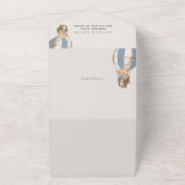 テディベア、ブルーホットエアバルーン、ベビーシャワー オールインワン招待状 (外側)