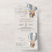テディベア、ブルーホットエアバルーン、ベビーシャワー オールインワン招待状 (内側)