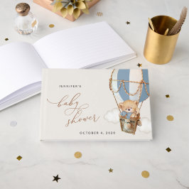 テディベア、ブルーホットエアバルーン、ベビーシャワー ゲストブック