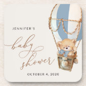 テディベア、ブルーホットエアバルーン、ベビーシャワー コースター (正面)