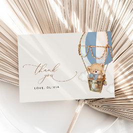 テディベア、ブルーホットエアバルーン、ベビーシャワー サンキューカード