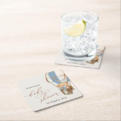 テディベア、ブルーホットエアバルーン、ベビーシャワー スクエアペーパーコースター (インサイチュ)