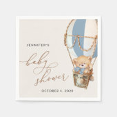 テディベア、ブルーホットエアバルーン、ベビーシャワー スタンダードカクテルナプキン (正面)