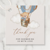 テディベア、ブルーホットエアバルーン、ベビーシャワー フェイバータグ (正面)