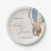 テディベア、ブルーホットエアバルーン、ベビーシャワー ペーパープレート (正面)