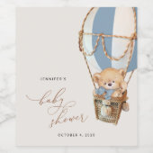 テディベア、ブルーホットエアバルーン、ベビーシャワー ワインラベル (シングルラベル)