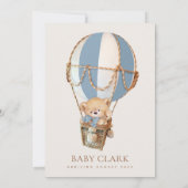 テディベア、ブルーホットエアバルーン、ベビーシャワー 招待状 (裏面)