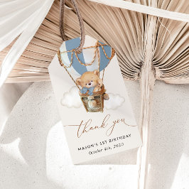 テディベア、ブルーホットエアバルーン、第1誕生日 ギフトタグ