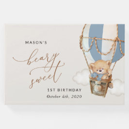 テディベア、ブルーホットエアバルーン、第1誕生日 ゲストブック