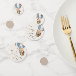 テディベア、ブルーホットエアバルーン、第1誕生日 コンフェッティ