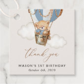 テディベア、ブルーホットエアバルーン、第1誕生日 フェイバータグ (正面)