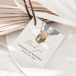 テディベア、ブルーホットエアバルーン、第1誕生日 フェイバータグ