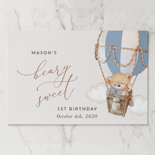 テディベア、ブルーホットエアバルーン、第1誕生日 ペーパーパッド (正面)