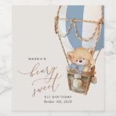 テディベア、ブルーホットエアバルーン、第1誕生日 ワインラベル (シングルラベル)