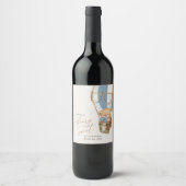 テディベア、ブルーホットエアバルーン、第1誕生日 ワインラベル (正面)