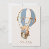 テディベア、ブルーホットエアバルーン、第1誕生日 招待状 (裏面)