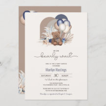 テディベア&ブルーホワイトバルーンbohoベビーシャワー