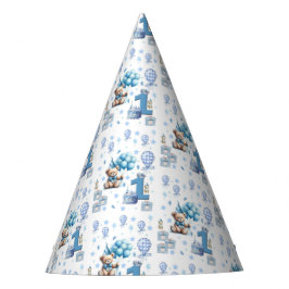 テディベア ブルー ハッピー 1st バースデー ペーパー パーティーハット