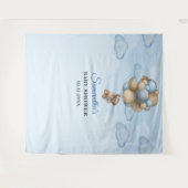 テディベア ブルー ブラウン アイボリー 風船 背景 タペストリー (正面(横))