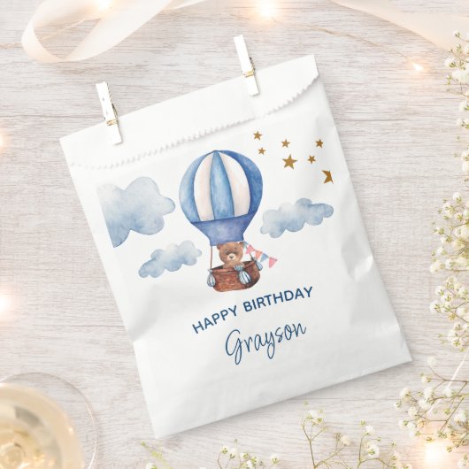 テディベア ブルー 1歳の誕生日 フェイバーバッグ (クリップ留めされた状態)