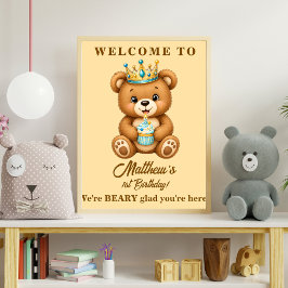 テディベア プリンス 1歳 誕生日 ウェルカムサイン 男の子 ポスター