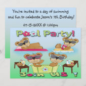 テディベア プールパーティー 招待状 (正面/裏面)