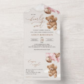 テディベア、ベイビーベア、ピンクの風船、ベイビーシャワー オールインワン招待状 (内側)