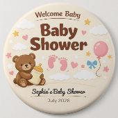 テディベア ベビーシャワーピン | Welcome Baby 缶バッジ (正面)