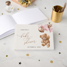 テディベア、ベビーベア、ピンクバルーン、ベビーシャワー ゲストブック