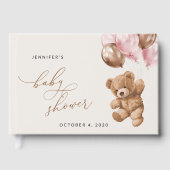 テディベア、ベビーベア、ピンクバルーン、ベビーシャワー ゲストブック (正面)