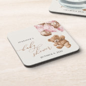 テディベア、ベビーベア、ピンクバルーン、ベビーシャワー コースター (左側)