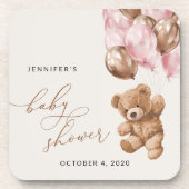 テディベア、ベビーベア、ピンクバルーン、ベビーシャワー コースター (正面)