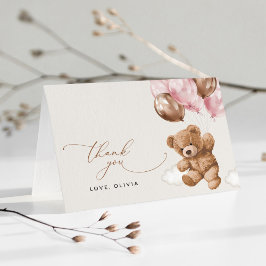 テディベア、ベビーベア、ピンクバルーン、ベビーシャワー サンキューカード