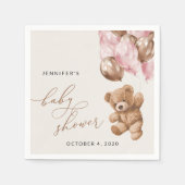 テディベア、ベビーベア、ピンクバルーン、ベビーシャワー スタンダードカクテルナプキン (正面)