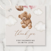 テディベア、ベビーベア、ピンクバルーン、ベビーシャワー フェイバータグ (正面)