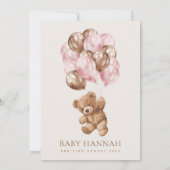 テディベア、ベビーベア、ピンクバルーン、ベビーシャワー 招待状 (裏面)